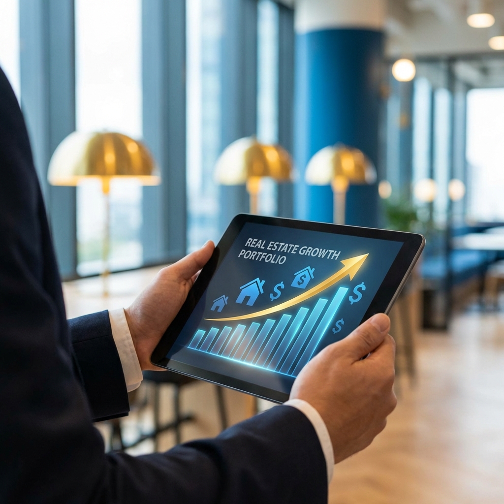 Gráfica de rentabilidad inmobiliaria en tablet